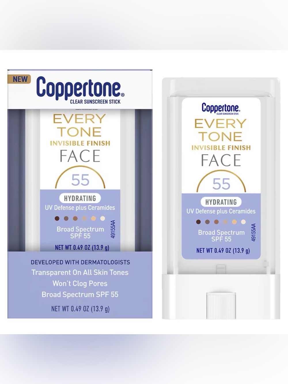 Coppertone Every Tone SPF 55+ Face Hydrate UV Defense Stick, 0.49 oz